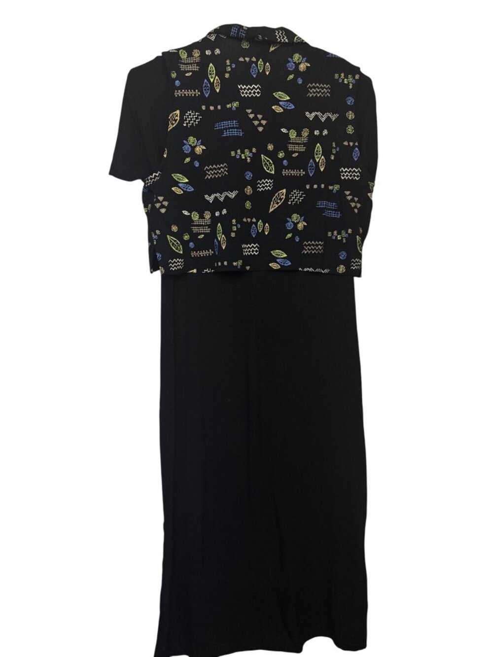 Notations Womens Black Midi Dress With Patterned Button Down Vest Size M - Picture 4 of 14